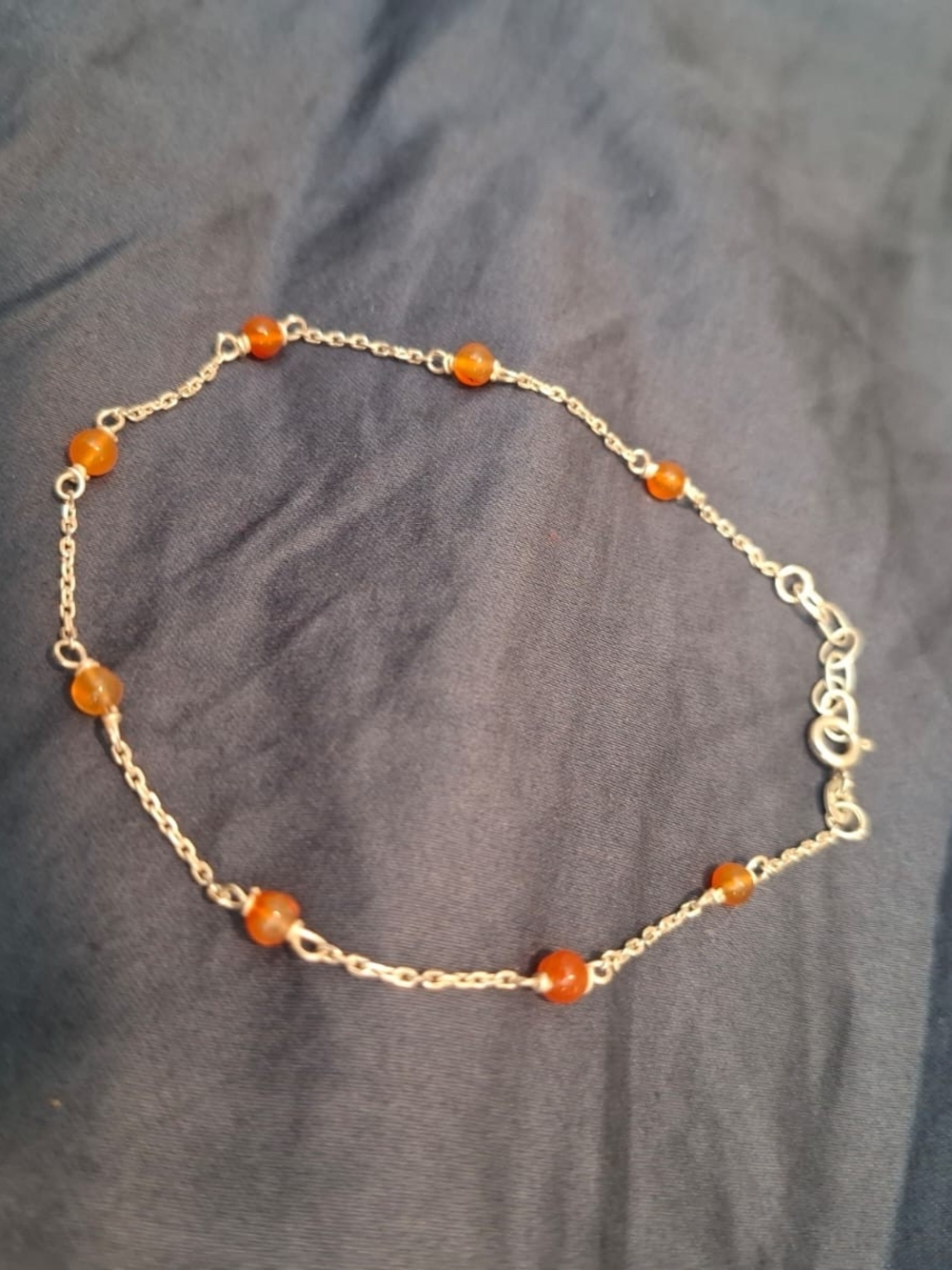 Sterling Silver Orange Agate Bead Bracelet Ankle Chain